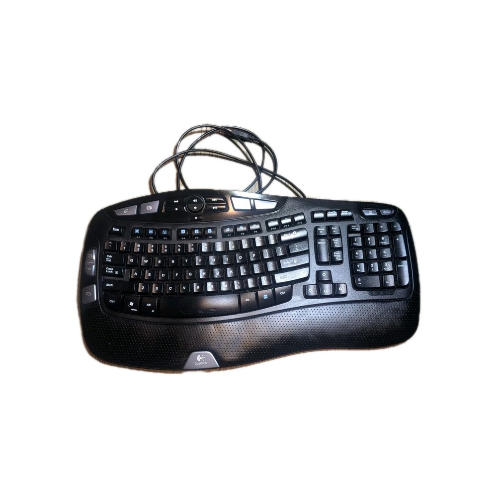 Logitech Wave Y-UV90 Corded USB Wired Ergonomic Multimedia Keyboard Black WORKS